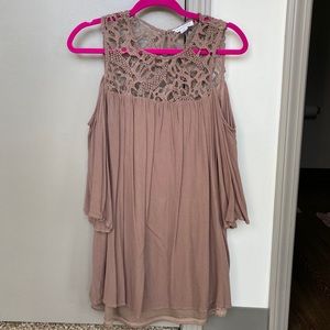 love riche brown/grey cold shoulder dress